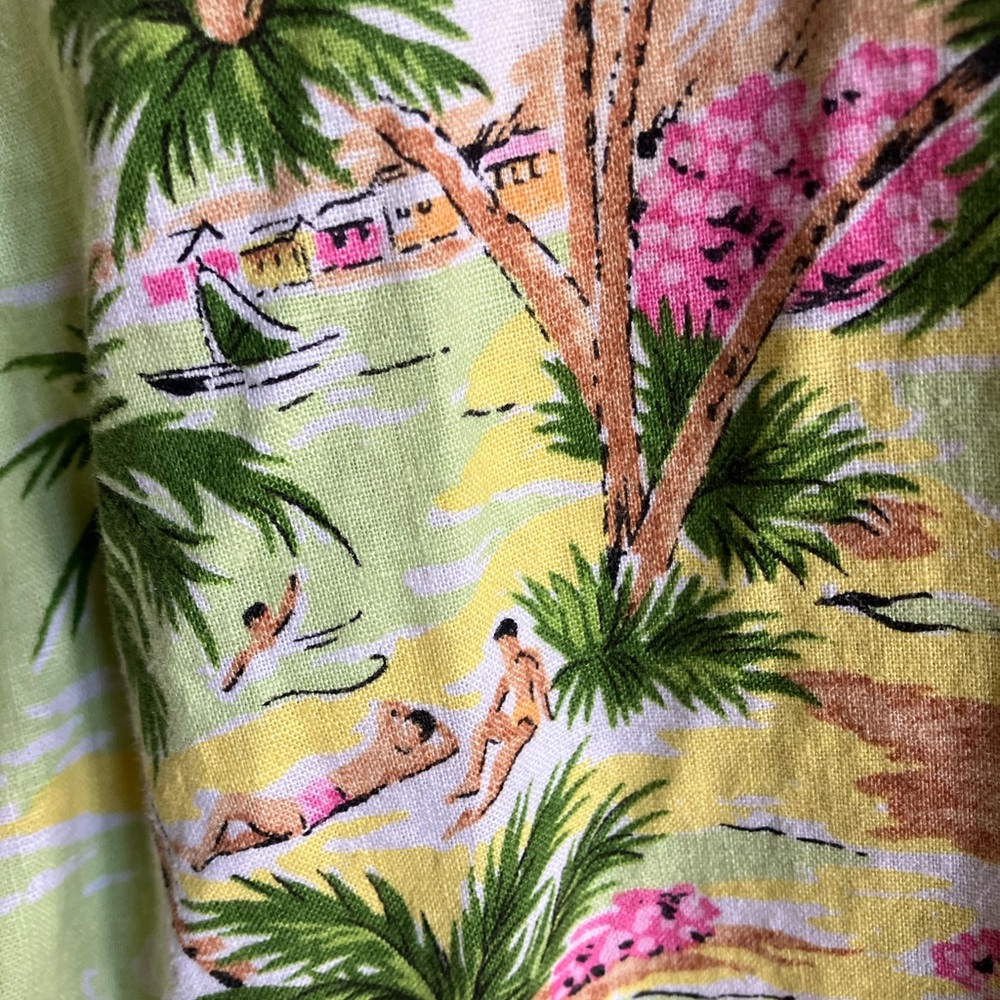 Jones New York Women’s Linen Green Tropical Print Shirt - Picture 4 of 4